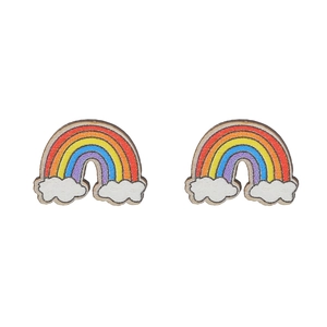 Pendientes creativos de madera con forma de arcoíris para niños con nubes blancas y colores