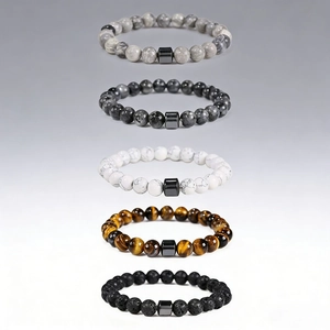 Natural Stone Beaded Bracelet For Men Synthetic White Turquoise Tiger Eye Volcanic Rock Elastic Healing Bracelet Jewelry