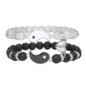 Bracciali magnetici di coppia con pendenti Yin Yang e perline in pietra occhio di gatto