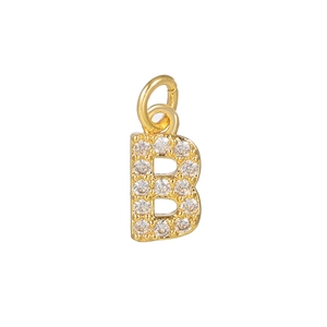 14K gold plated letter B pendant with micro-paved cubic zirconia for DIY jewelry making