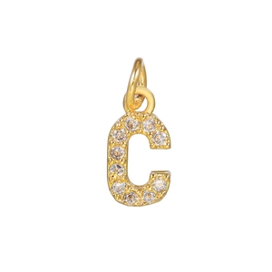 14k gold plated micro-pave zircon letter C pendant for DIY necklace making