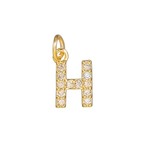 Detailed close-up of 14K gold plated letter H pendant with micro-pave cubic zirconia