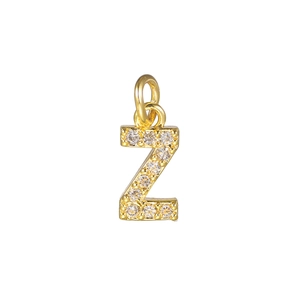 Detailed view of 18k gold letter Z charm with micro-set zircon crystals for jewelry DIY