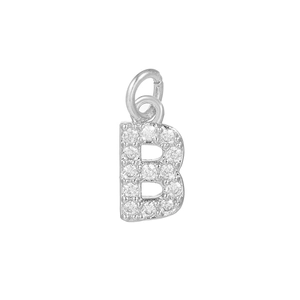 Sparkling silver-tone letter B pendant with micro-pave cubic zirconia and 18k gold plating