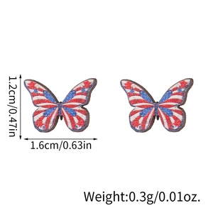 Lightweight US Independence Day wooden butterfly earrings with flag pattern and stars