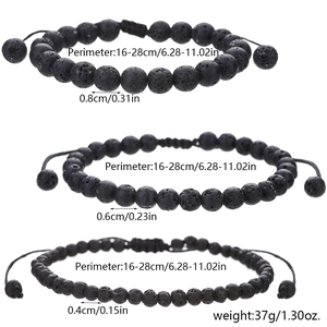 Lava stone bracelets in 4mm, 6mm, and 8mm beads with adjustable 16-28cm braided cords