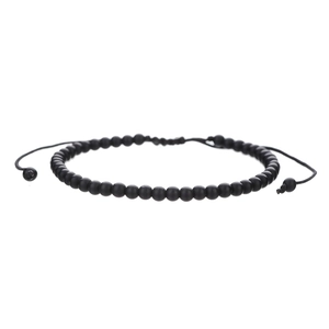Detail of 4mm matte black bead bracelet with adjustable woven cord and sliding closure
