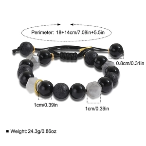 Verstellbares 10mm Lavastein und schwarzes facettiertes Perlenarmband für Herren mit Maßen