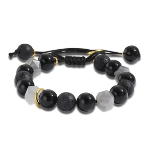 Verstellbares Schwarzes Lavastein Obsidian Perlenarmband Für Herren Handgefertigtes Gewebtes Seil Geometrischer Grauer Schmuck