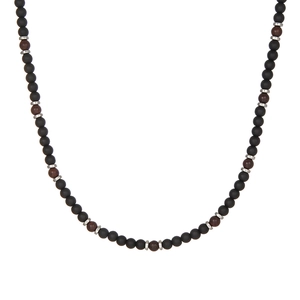 Collar bohemio para hombre con piedra volcánica ojo de tigre y colgante de media luna