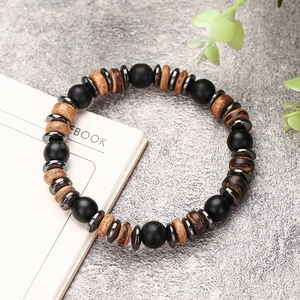Boheems Handgemaakte Steen Hout Kralen Armband Voor Heren Yoga Kokosnootschil Schijf Hematiet Helende Energie Etnische Stijl Sieraden Cadeau