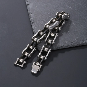 Bracciale da uomo a catena di motocicletta in acciaio inox con maglie argento e nero