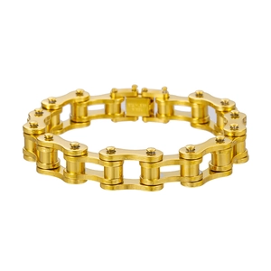 Bracciale da uomo a catena di bicicletta in acciaio inossidabile color oro lucido
