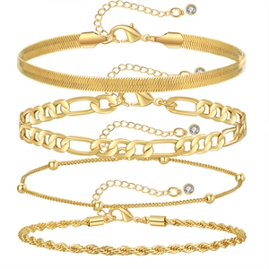 Gold Plated Copper Chain Anklet For Women Minimalist Snake Figaro Paperclip Cuban Chain Link Adjustable Rhinestone Foot Jewelry
