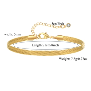 Detailed view of 5mm gold plated snake chain anklet with size specs and lobster clasp