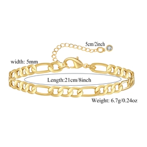 Detailed 5mm gold Figaro chain anklet view showing lobster clasp and zircon drop charm