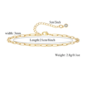 Detailed specs of golden paperclip anklet with dimensions and zircon charm
