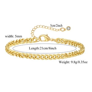 Detail view of gold-plated Cuban link anklet with lobster clasp and dimension markings