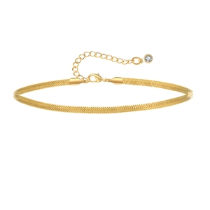 Gold plated snake chain anklet with herringbone pattern and adjustable cubic zirconia detail
