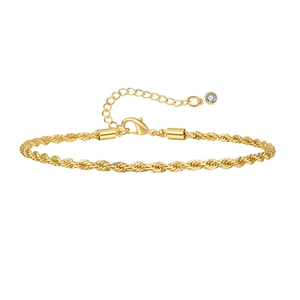 Gold-plated twist rope anklet with adjustable lobster clasp and zircon pendant charm