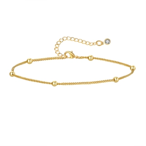 Minimalist gold plated beaded anklet set with paperclip chain and lobster clasp