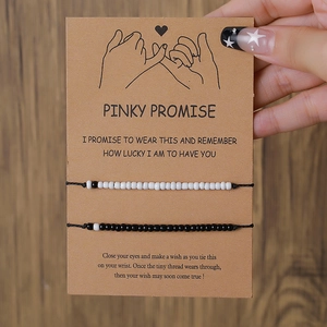 Πλεχτό Βραχιόλι Με Κώδικα Μορς Pinky Promise Για Ζευγάρια Ταιριαστά Κοσμήματα Δώρο Φιλίας Με Κάρτα Προβολής Για Γυναίκες Άνδρες