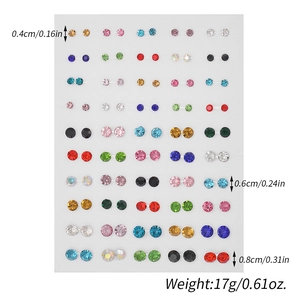 Set van 50 paar gemengde strass oorknopjes in de maten 4 mm, 6 mm en 8 mm