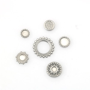 Stainless steel round DIY jewelry pendants in various sizes and beaded edge designs