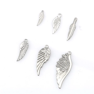 Set of six stainless steel feather and wing pendants for DIY jewelry making