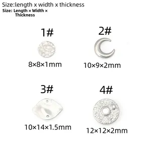 Size chart showing dimensions for silver stainless steel pendants in 4 different styles