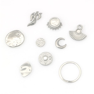Various hip hop stainless steel charms including flame moon and fan shapes for DIY jewelry