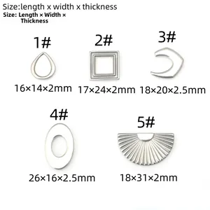 Detailed size chart of five stainless steel geometric pendants for DIY jewelry making