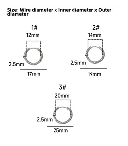 Size guide for stainless steel hoop earrings with sandblast texture in three diameters
