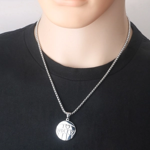 Stainless steel volleyball pendant necklace with I Love Volleyball engraving on box chain