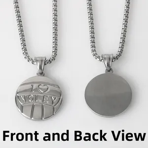 Detailed front and back view of volleyball pendant necklace with I Heart Volleyball text