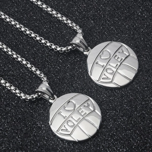 Stainless Steel Volleyball Pendant Necklace I Love Volleyball Sports Jewelry Memory Gift For Women Men Box Chain Necklace