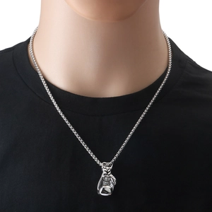 Collar con colgante de guante de boxeo de acero inoxidable pulido para hombre con cadena de bolas