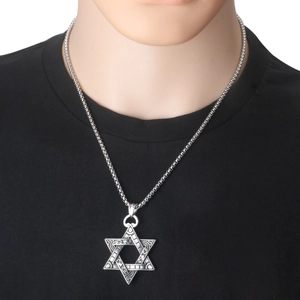 Herren Edelstahl Hexagramm Anhänger Halskette mit Vintage Gravur auf Box-Kette
