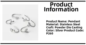Detail view of silver stainless steel tulip and leaf charms with technical product specifications