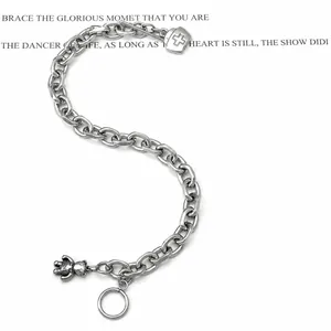 Silver bear pendant 8mm cable chain bracelet with T-bar heart toggle clasp for women