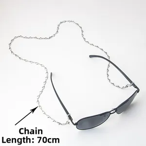 70cm Brillenlkette aus Edelstahl mit Herzgliedern und rutschfesten Gummischlaufen