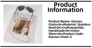Détail d'une chaîne de lunettes en acier inoxydable argenté faite à la main
