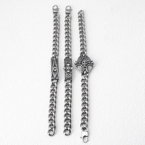 Stainless steel men's curb chain bracelets with skull and Masonic square symbol