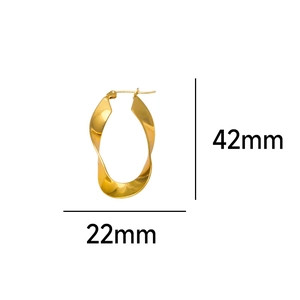 Polished gold twist U-shaped hoop earring detail with dimensions 42mm by 22mm