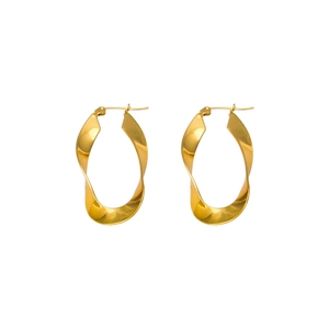Polished golden stainless steel U-shape twisted hoop earrings with a sleek minimalist design