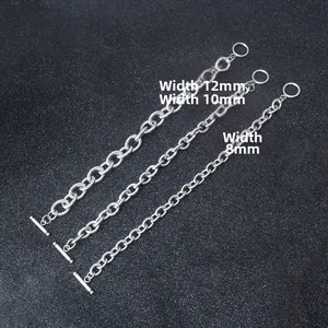 Three silver OT clasp chain bracelets shown in widths of 12mm, 10mm, and 8mm