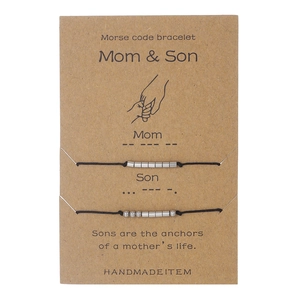 Morse code mother and son woven bracelets set on a kraft card for family gift