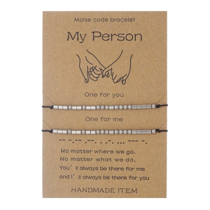 Morse code braided bracelets with stainless steel beads on a My Person card