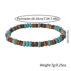 Detailweergave van turquoise en houten armband met nauwkeurige afmetingen en gewicht