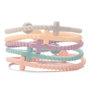 Cross silicone beaded bracelet set in five macaron colors for children and adults